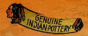 A rare "Genuine Indian Pottery" retailer's decal 
