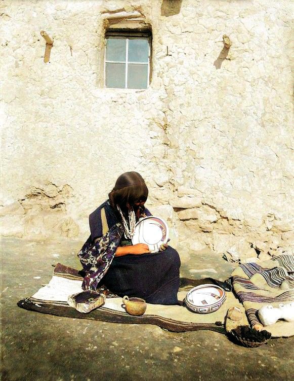 Restored photograph by Carl Moon likely at Hano on First Mesa around 1908