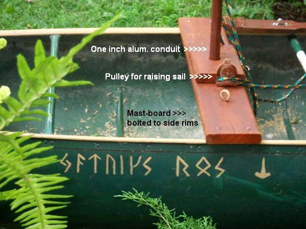 Detail of board supporting the sail-canoe mast.