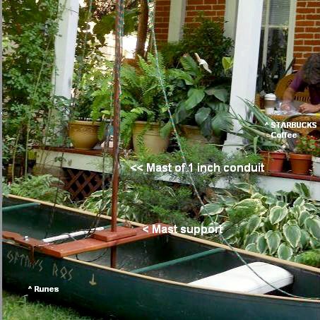 Adding a  sail-canoe mast of 1 inch conduit from Lowe's