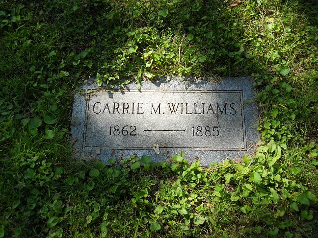 The headstone over the grave of Carrie M. Heath Williams in Oak Brook, IL