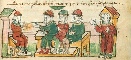 Ingvar's Treaty of 944 from a Radzivill Chronicle illustration